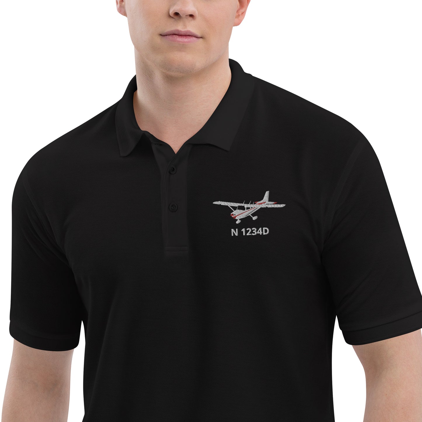 CESSNA 172 Skyhawk White - red CUSTOM N Number embroidered Premium Men's Aviation Polo