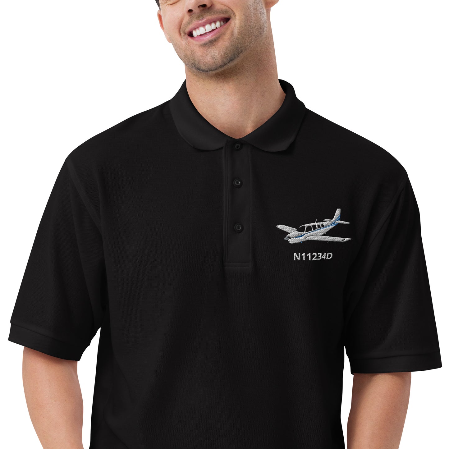 BONANZA A36 stripe trim CUSTOM N Number Embroidered Classic Mens Aviation Polo