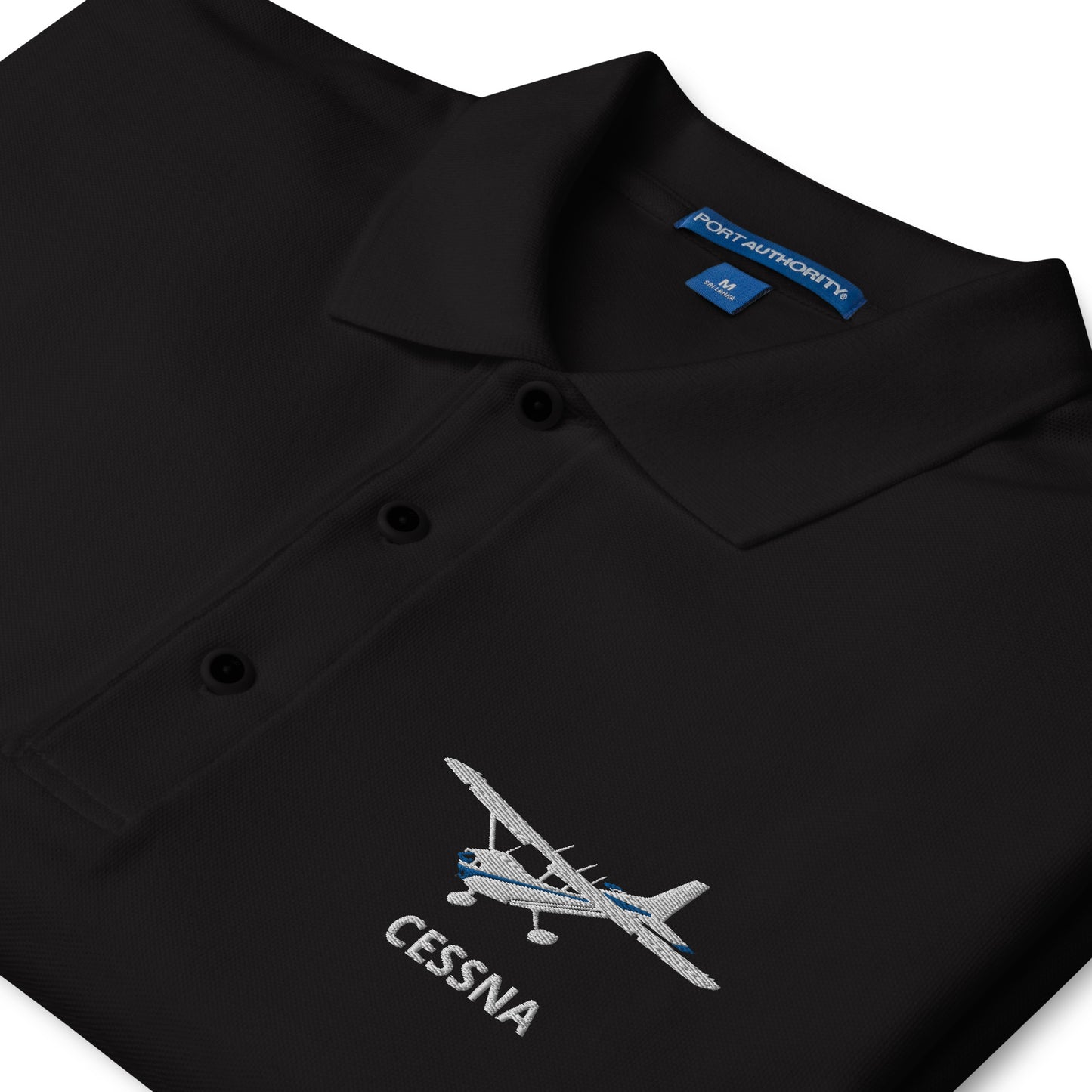 CESSNA 172 White-Blue Embroidered Premium Men's Aviation Polo