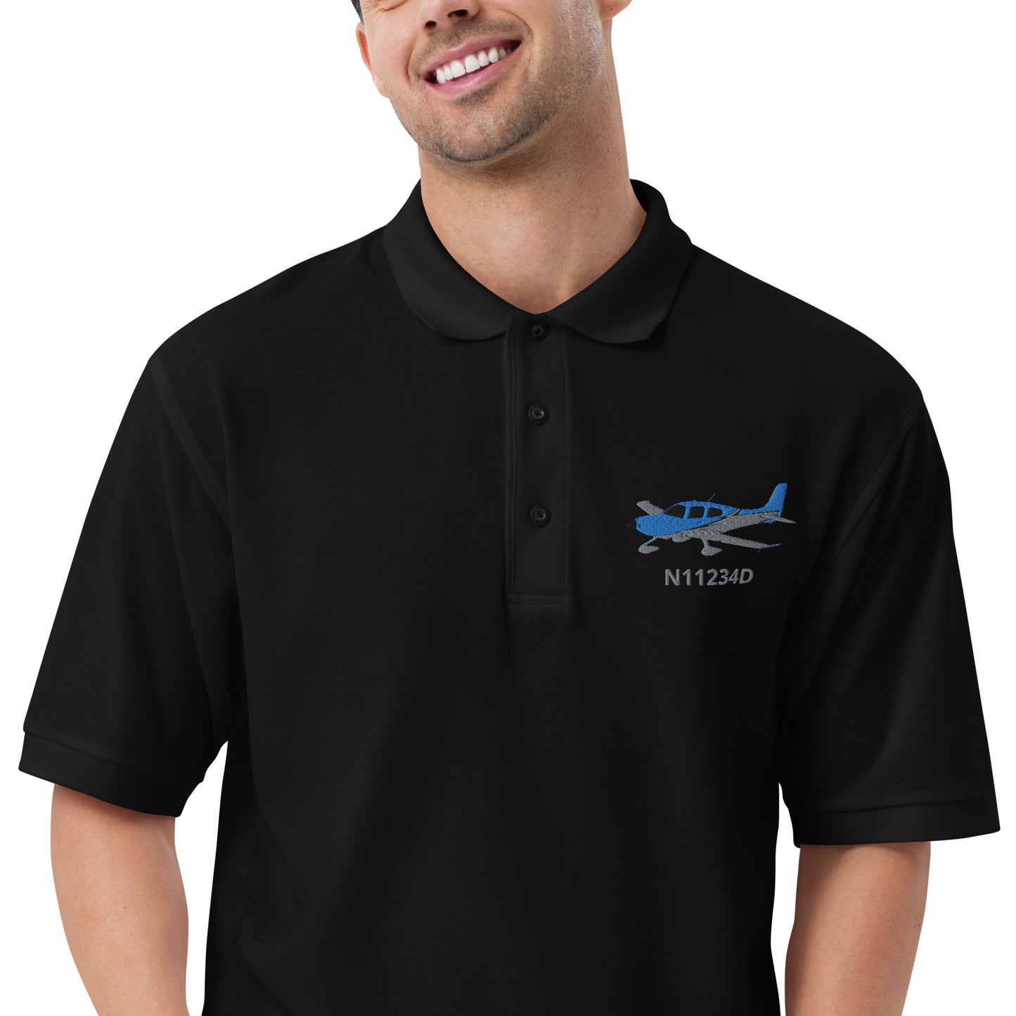 CIRRUS Blue-Carbon CUSTOM N Number Embroidered Men's Premium Aviation Polo