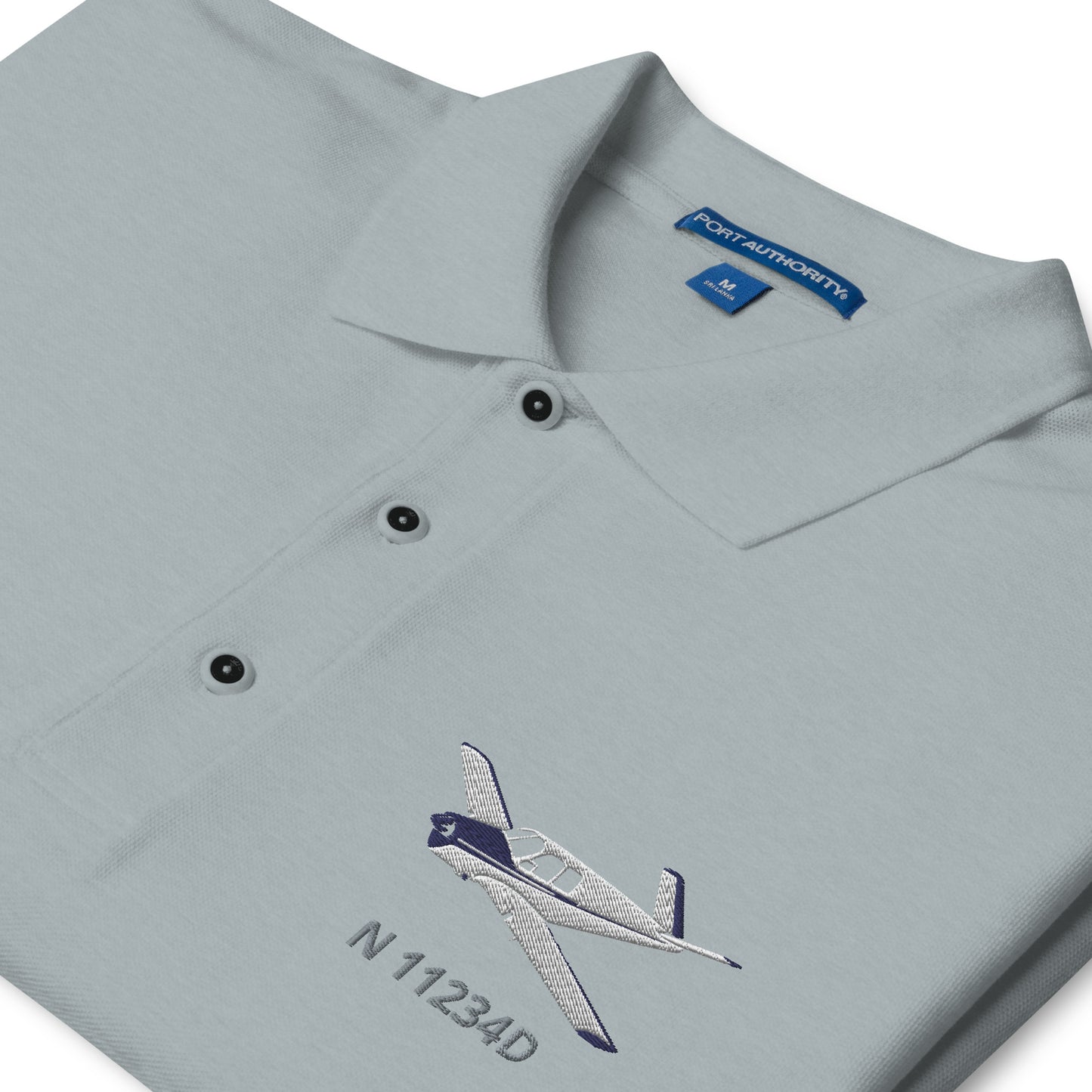 Vintage V-Tail Bonanza White-Blue CUSTOM N Number Embroidered Men's Aviation Polo