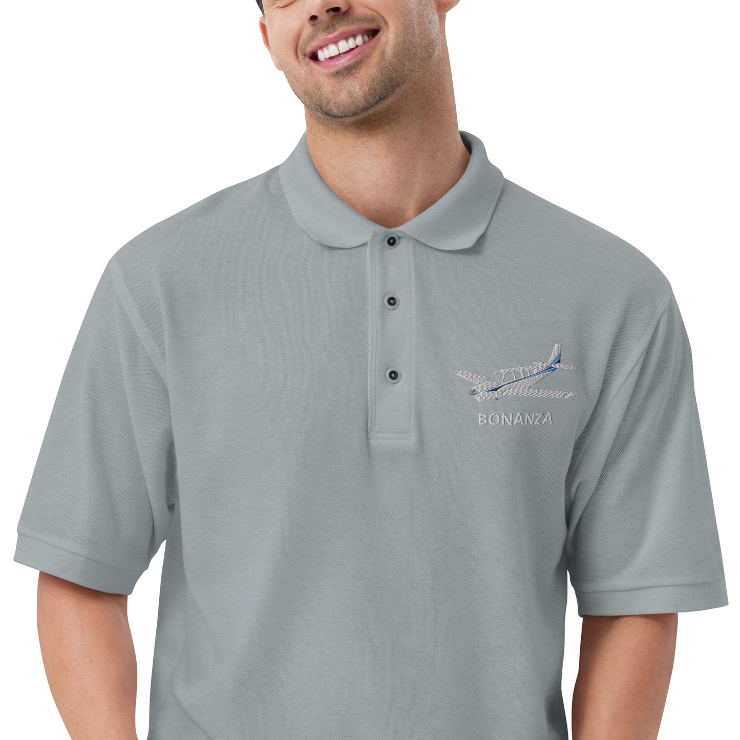 BONANZA A36  blue stripe trim Embroidered Classic Mens Aviation Polo