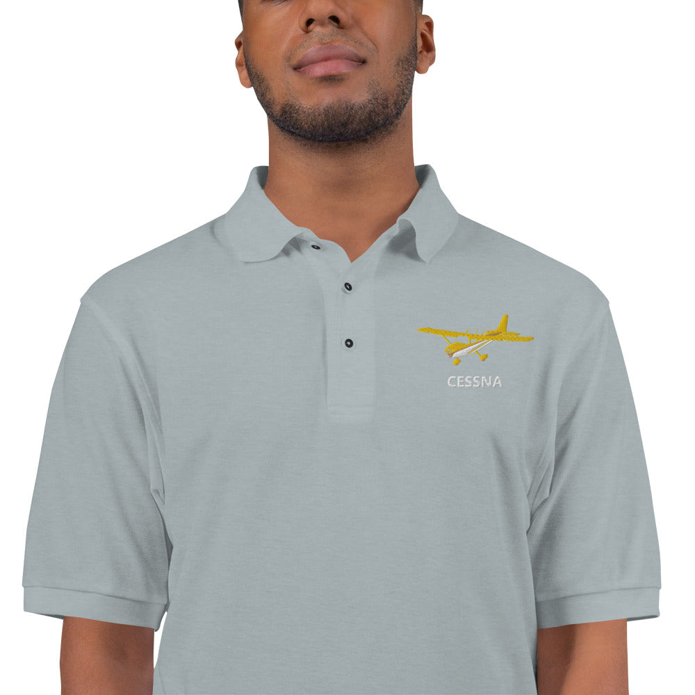 CESSNA 172 Retro Yellow Embroidered Premium Men's Aviation Polo