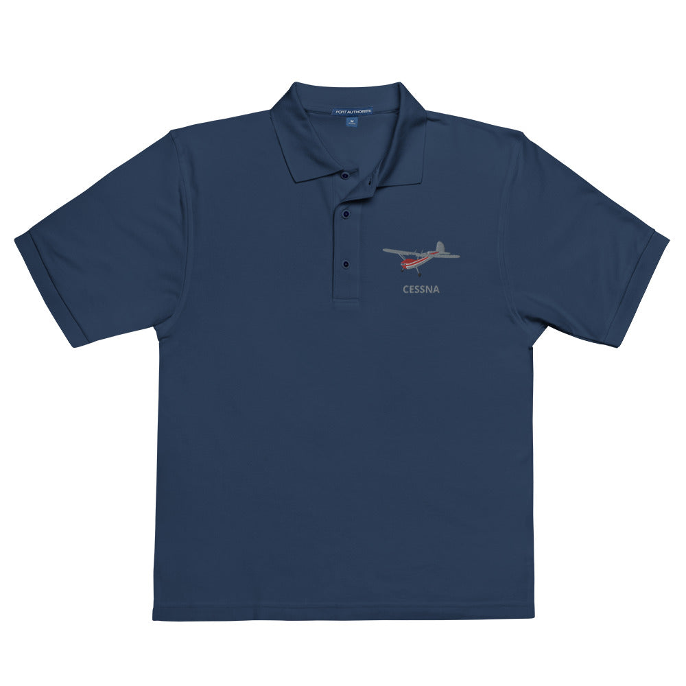 CESSNA 140 Polished grey-red aircraft embroidered Men's Premium Polo