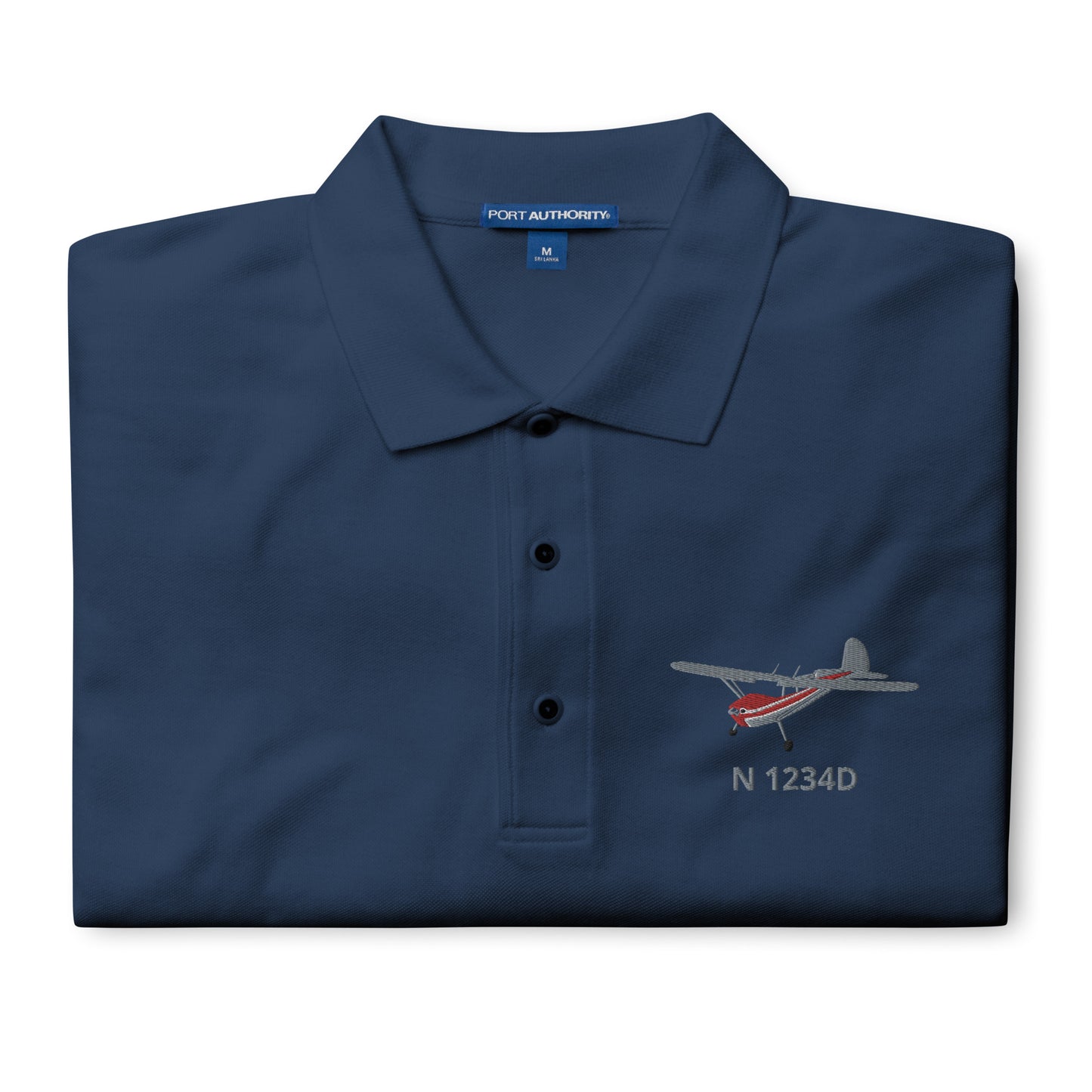 CESSNA 140 polished grey - red CUSTOM N Number Men's Premium Aviation Polo