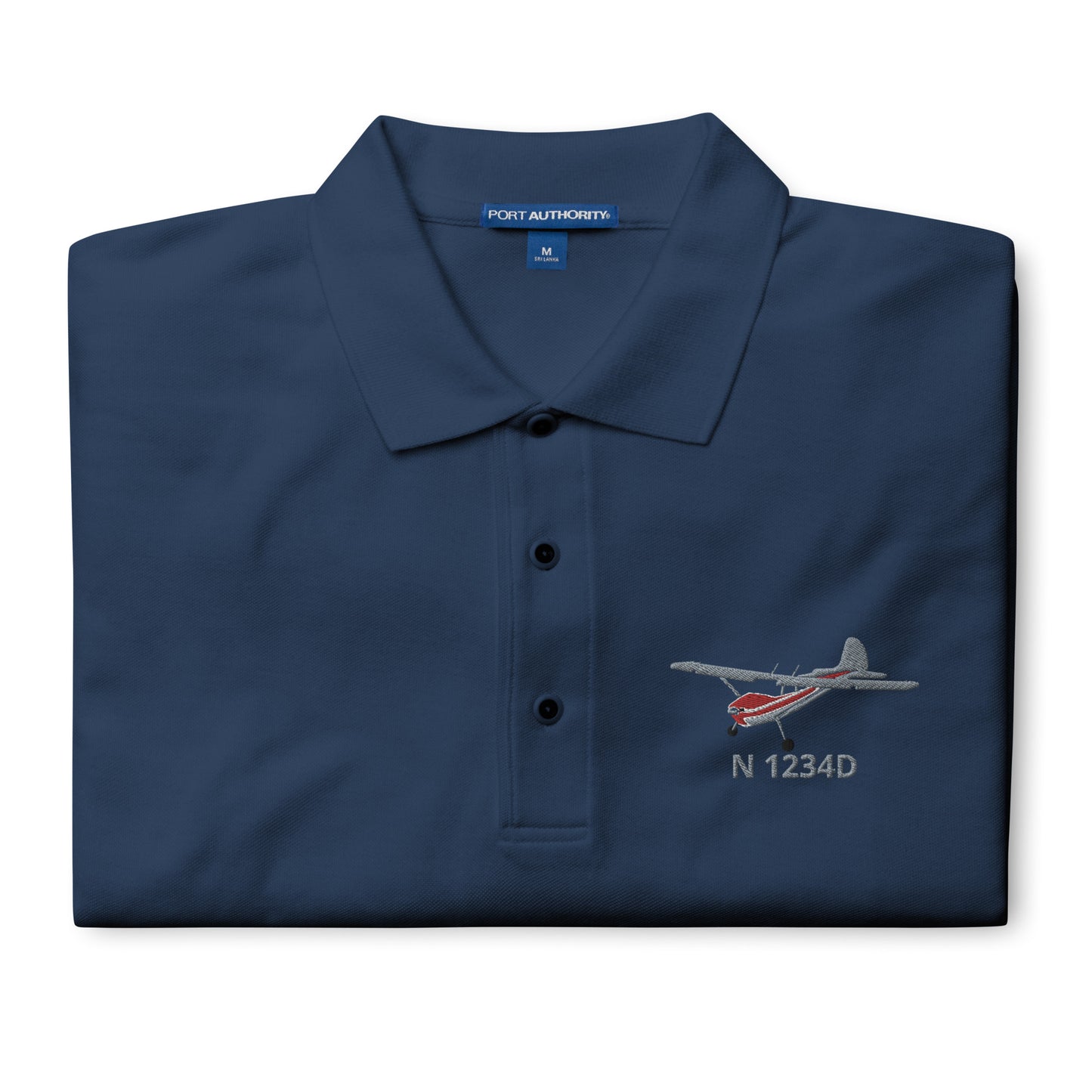 CESSNA 170 Polished grey- red CUSTOM N Number Embroidered Men's Premium Aviation  Polo - Minimum order 3