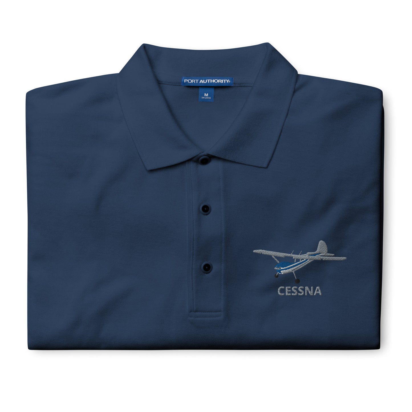 CESSNA 170 Polished grey - blue embroidered Men's Premium Aviation Polo.