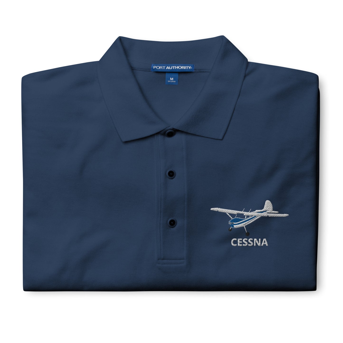 CESSNA 170 White - Blue embroidered Men's Premium Aviation Polo