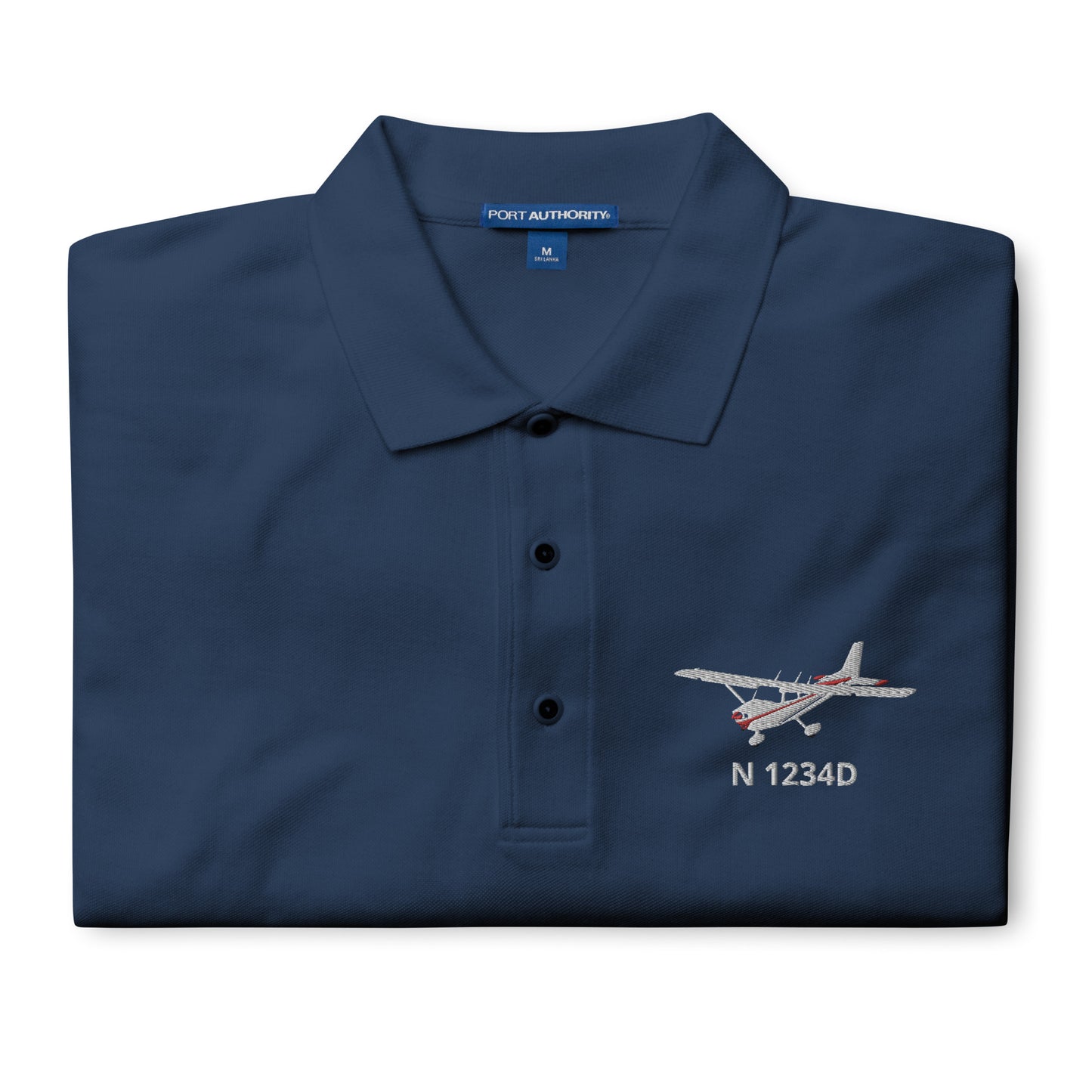 CESSNA 172 Skyhawk White - red CUSTOM N Number embroidered Premium Men's Aviation Polo