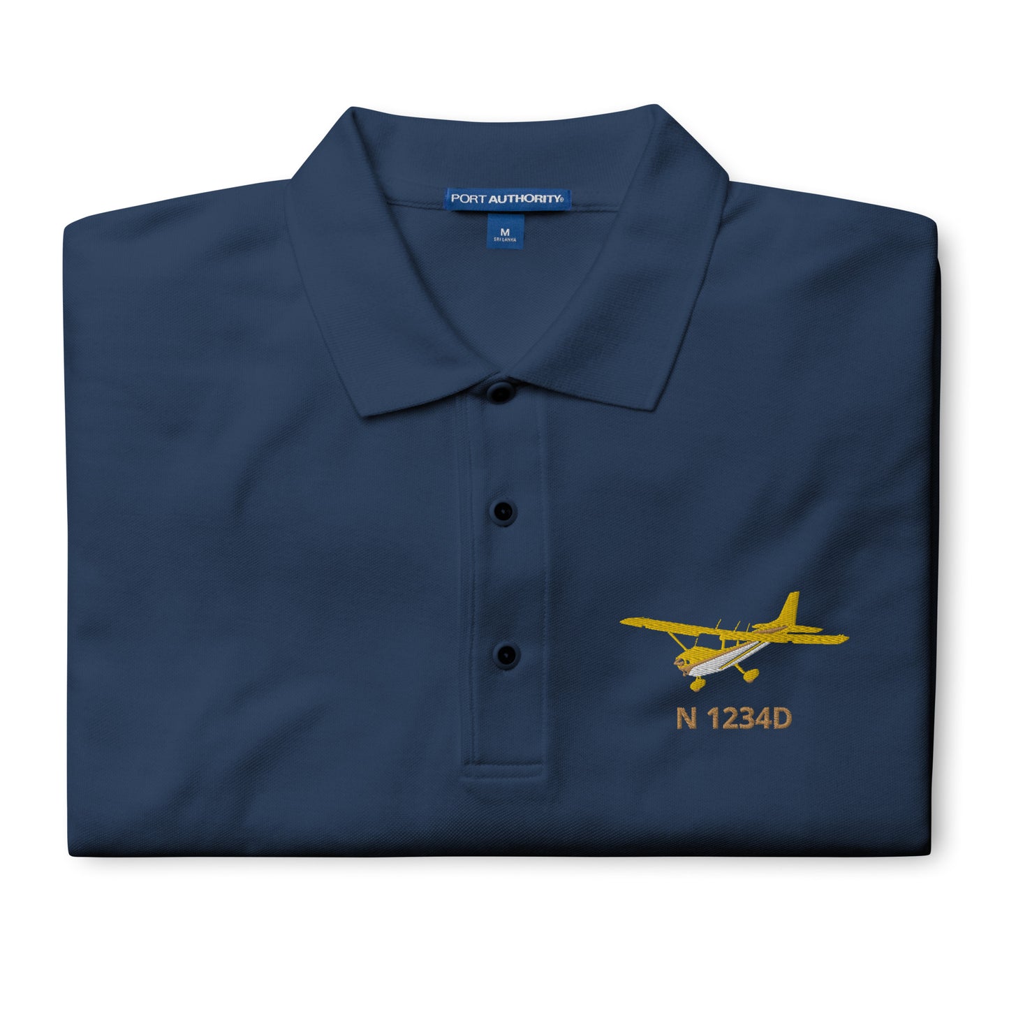 CESSNA 172 Skyhawk yellow wings CUSTOM  N Number Embroidered Men's Premium Aviation Polo