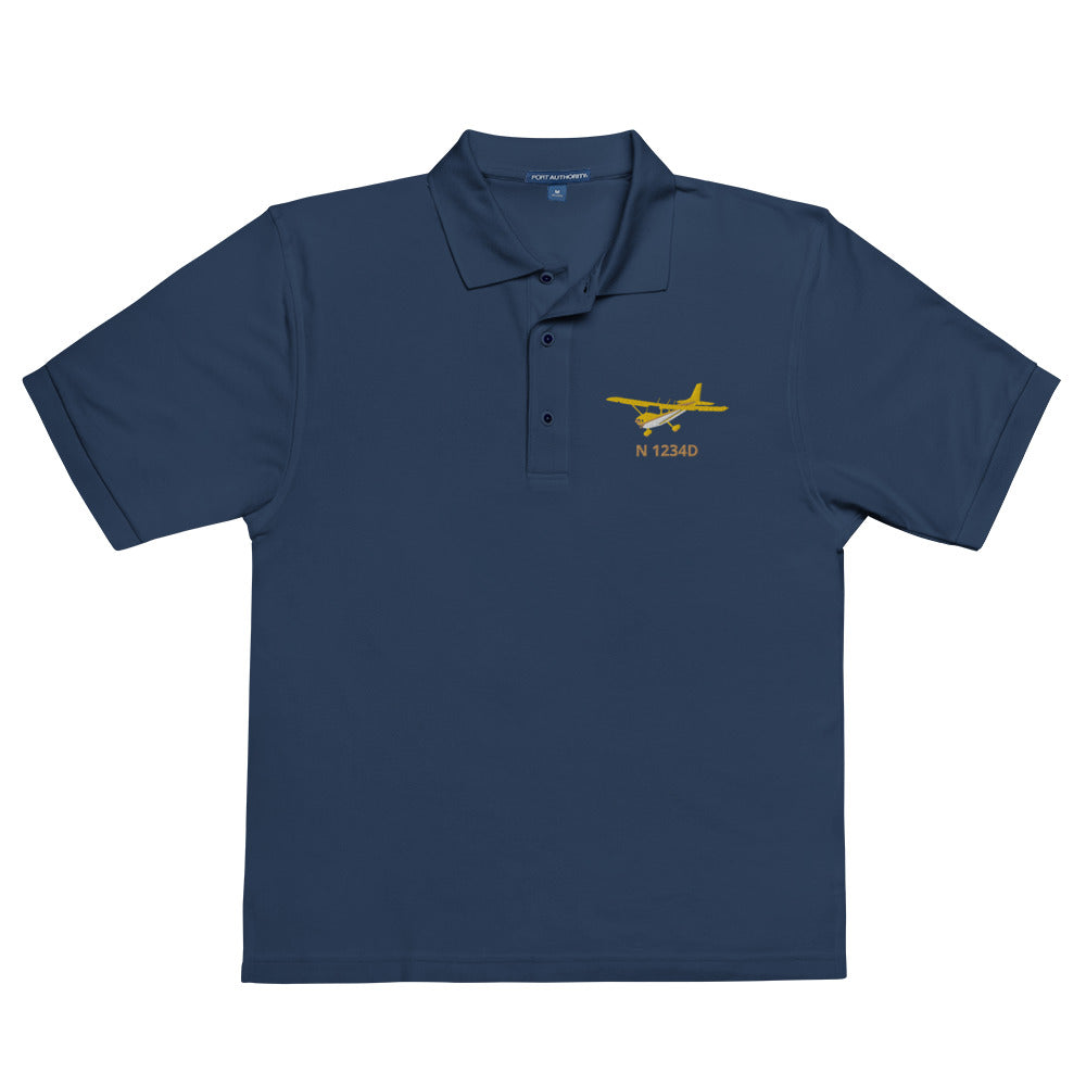 CESSNA 172 Skyhawk yellow wings CUSTOM  N Number Embroidered Men's Premium Aviation Polo