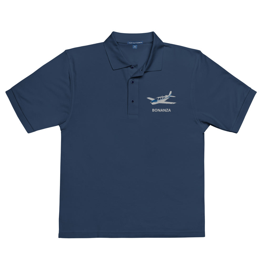 BONANZA A36  Blue Embroidered Classic Mens Aviation Polo