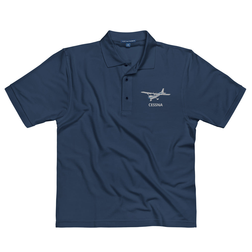 CESSNA 172 White-Blue Embroidered Premium Men's Aviation Polo