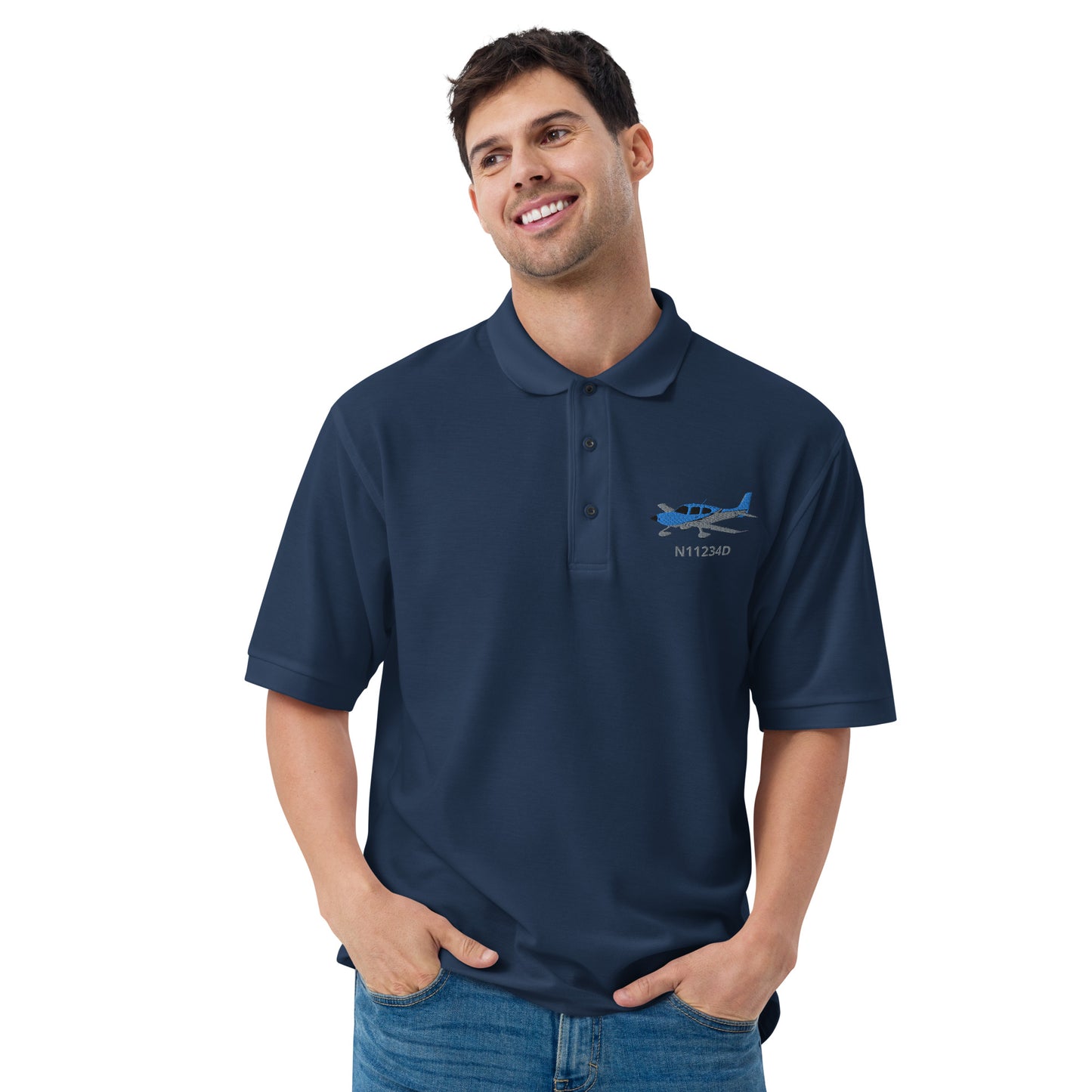 CIRRUS Blue-Carbon CUSTOM N Number Embroidered Men's Premium Aviation Polo