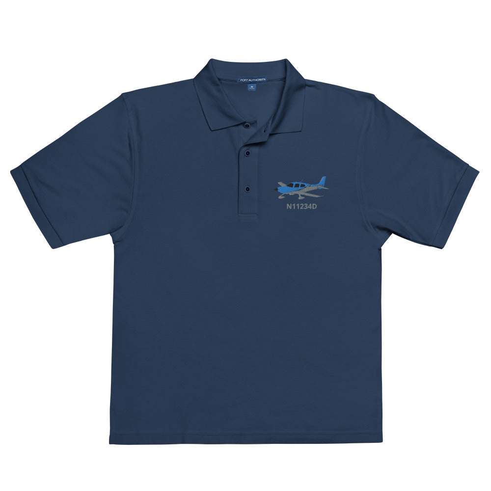 CIRRUS Blue-Carbon CUSTOM N Number Embroidered Men's Premium Aviation Polo