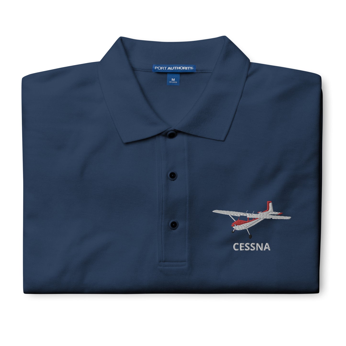 CESSNA 180 Skywagon White-Red Embroidered Classic Aviation Polo