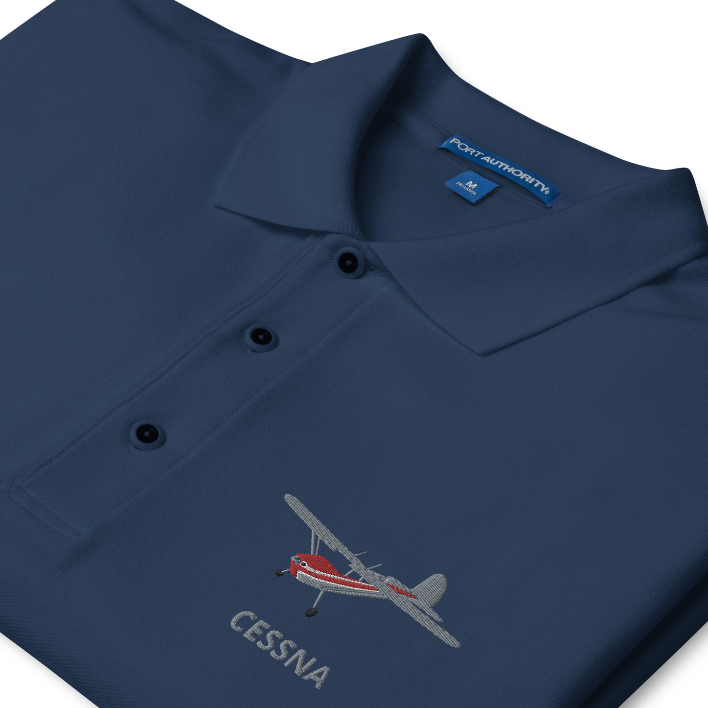 CESSNA 140 Polished grey-red aircraft embroidered Men's Premium Polo