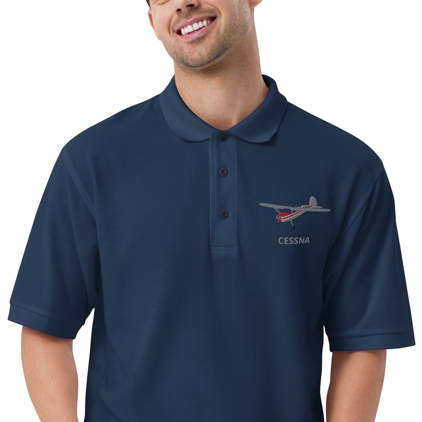 CESSNA 140 Polished grey-red aircraft embroidered Men's Premium Polo