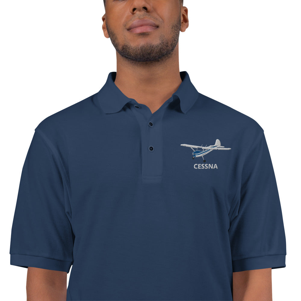 CESSNA 170 White - Blue embroidered Men's Premium Aviation Polo