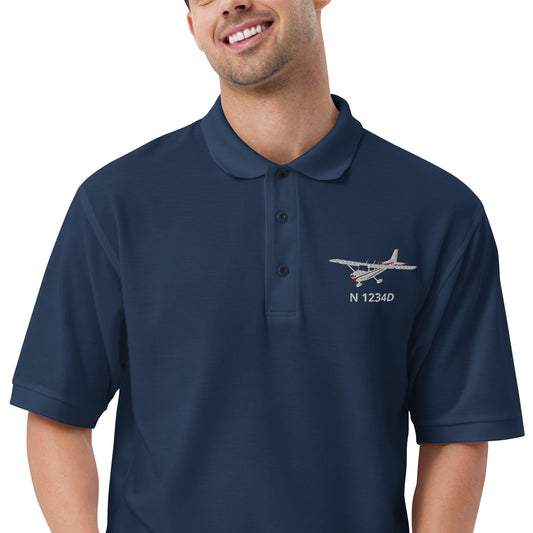 CESSNA 172 Skyhawk White - red CUSTOM N Number embroidered Premium Men's Aviation Polo - Minimum order 3