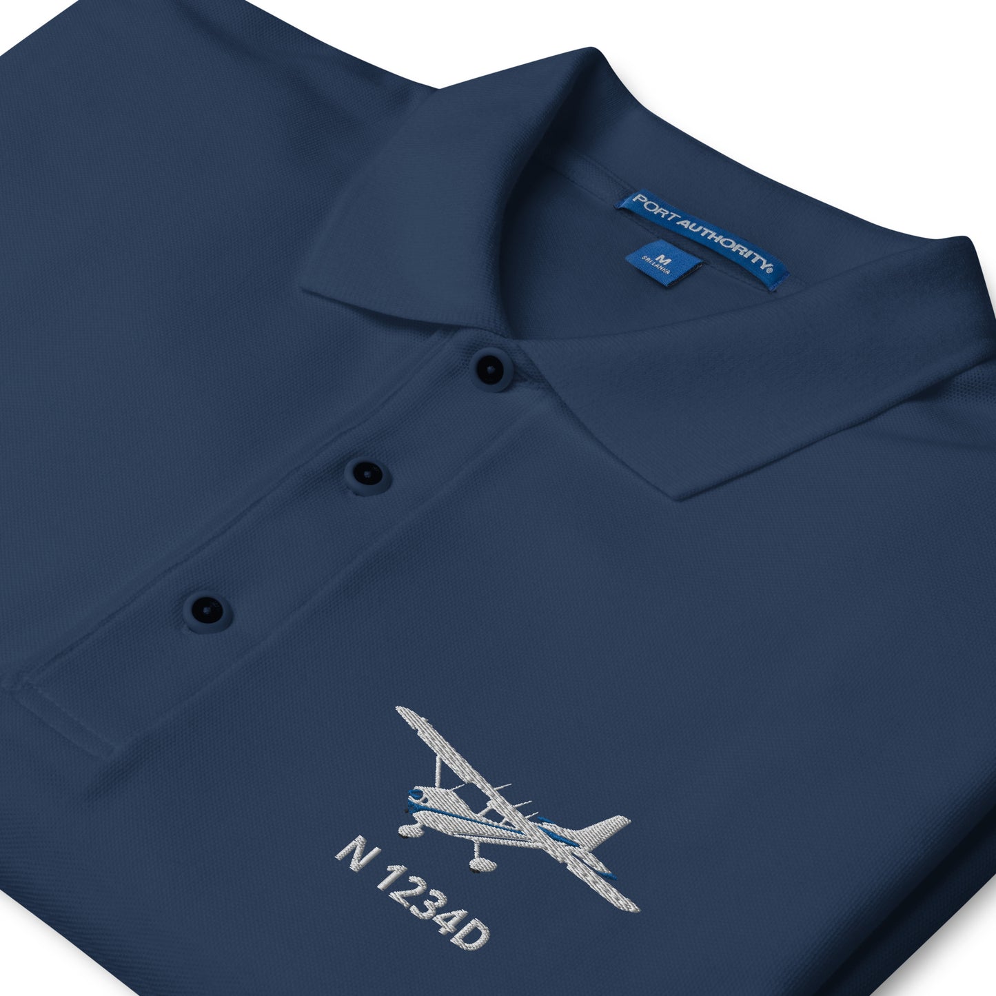 CESSNA 172 White-Blue CUSTOM N Number Embroidered Premium Men's Aviation Polo