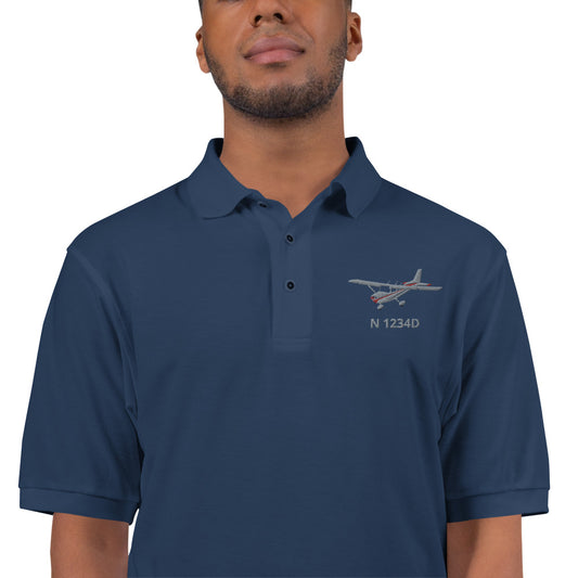 CESSNA 172 Skyhawk Polished Grey - Red CUSTOM N Number Embroidered Men's Premium Aviation  Polo