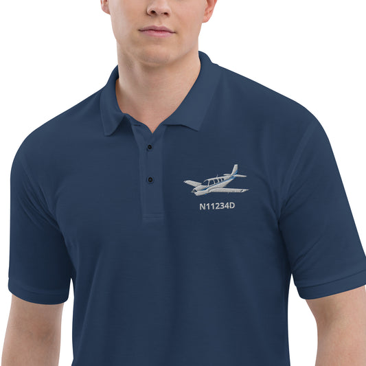 BONANZA A36 stripe trim CUSTOM N Number Embroidered Classic Mens Aviation Polo - Minimum order 3