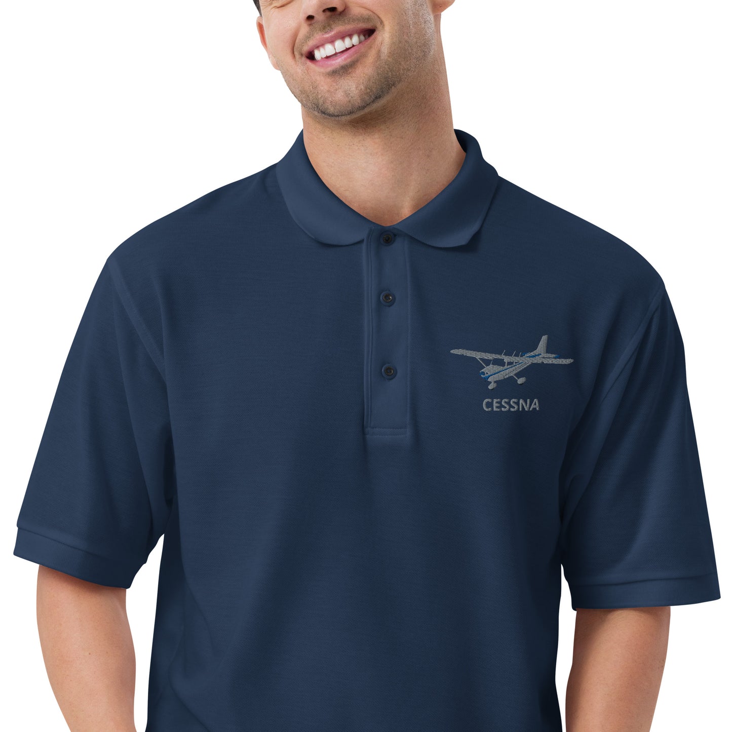 CESSNA 172 Polished grey - blue Embroidered Premium Men's Aviation Polo