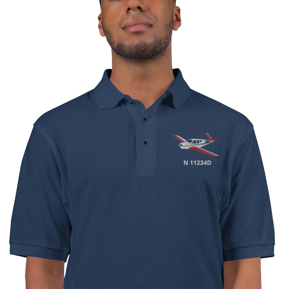 Vintage V-Tail BONANZA Tri color 2 stripe CUSTOM N Number Embroidered Men's Classic aviation Polo