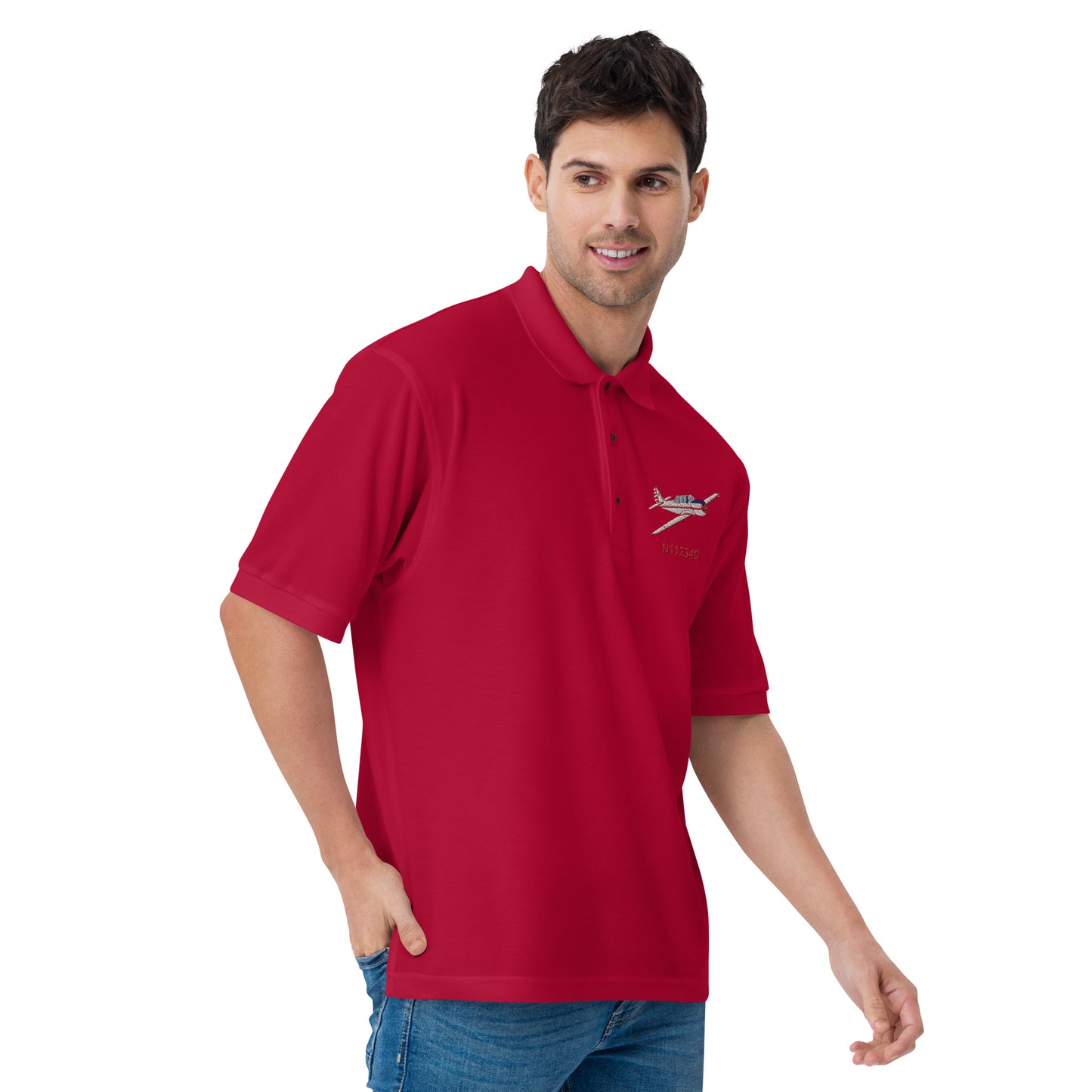 Yak-52 CUSTOM N Number embroidered Men's Premium Aviation Polo