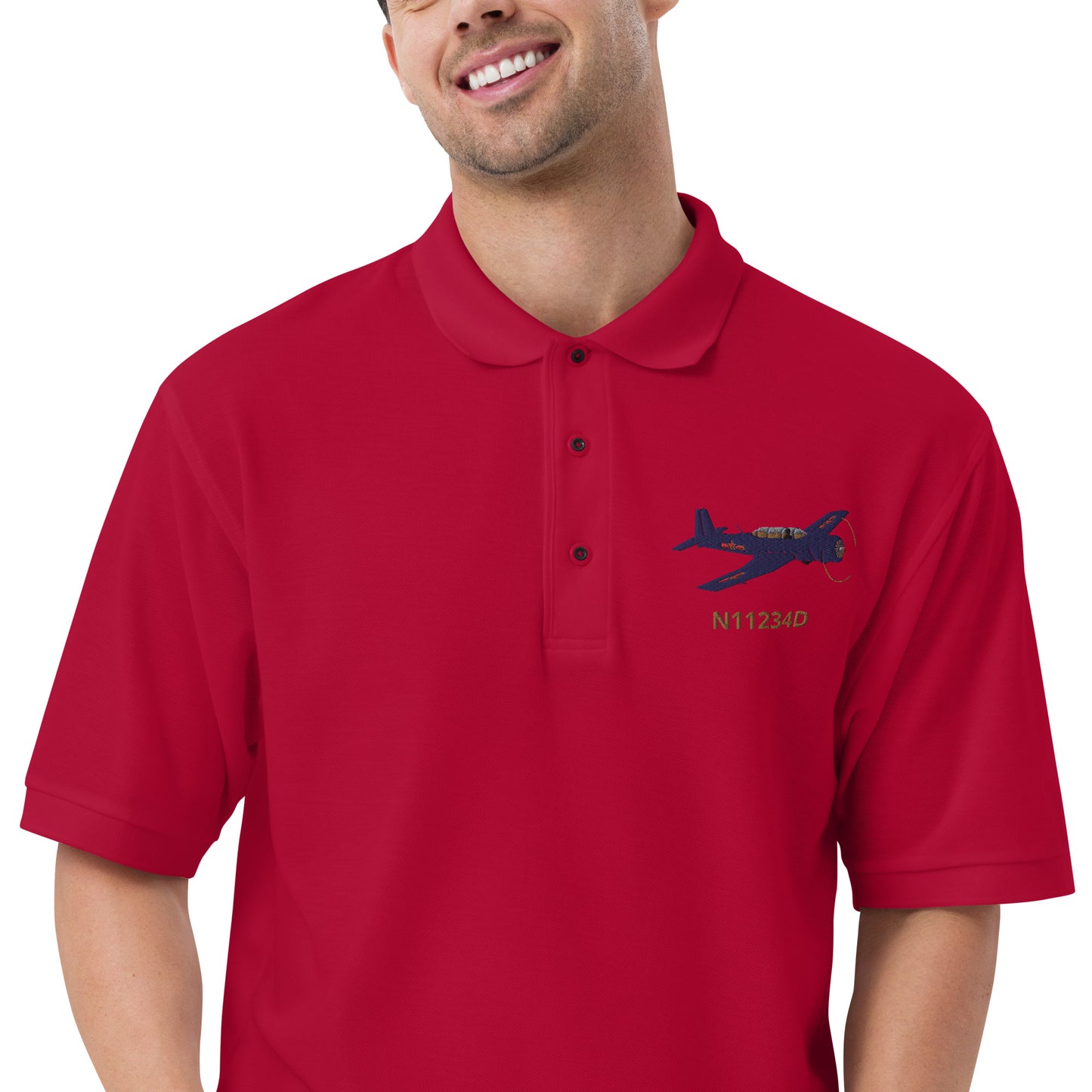 Warbird Nanchang CJ-6 CUSTOM N Number Embroidered Men's Premium Aviation Polo