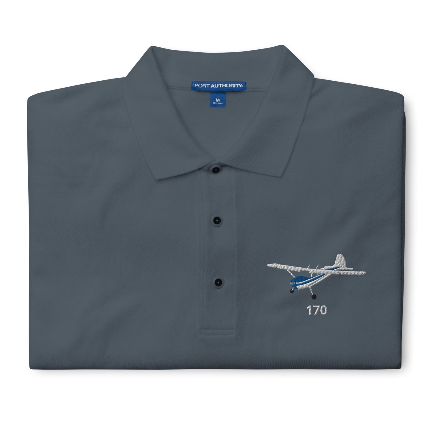 CESSNA 170 White-Blue  CUSTOM N Number Embroidered Men's Premium aviation Polo