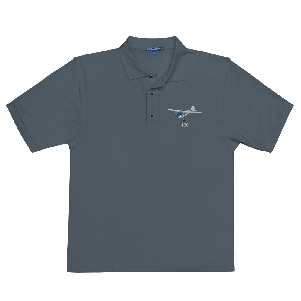 CESSNA 170 White-Blue  CUSTOM N Number Embroidered Men's Premium aviation Polo