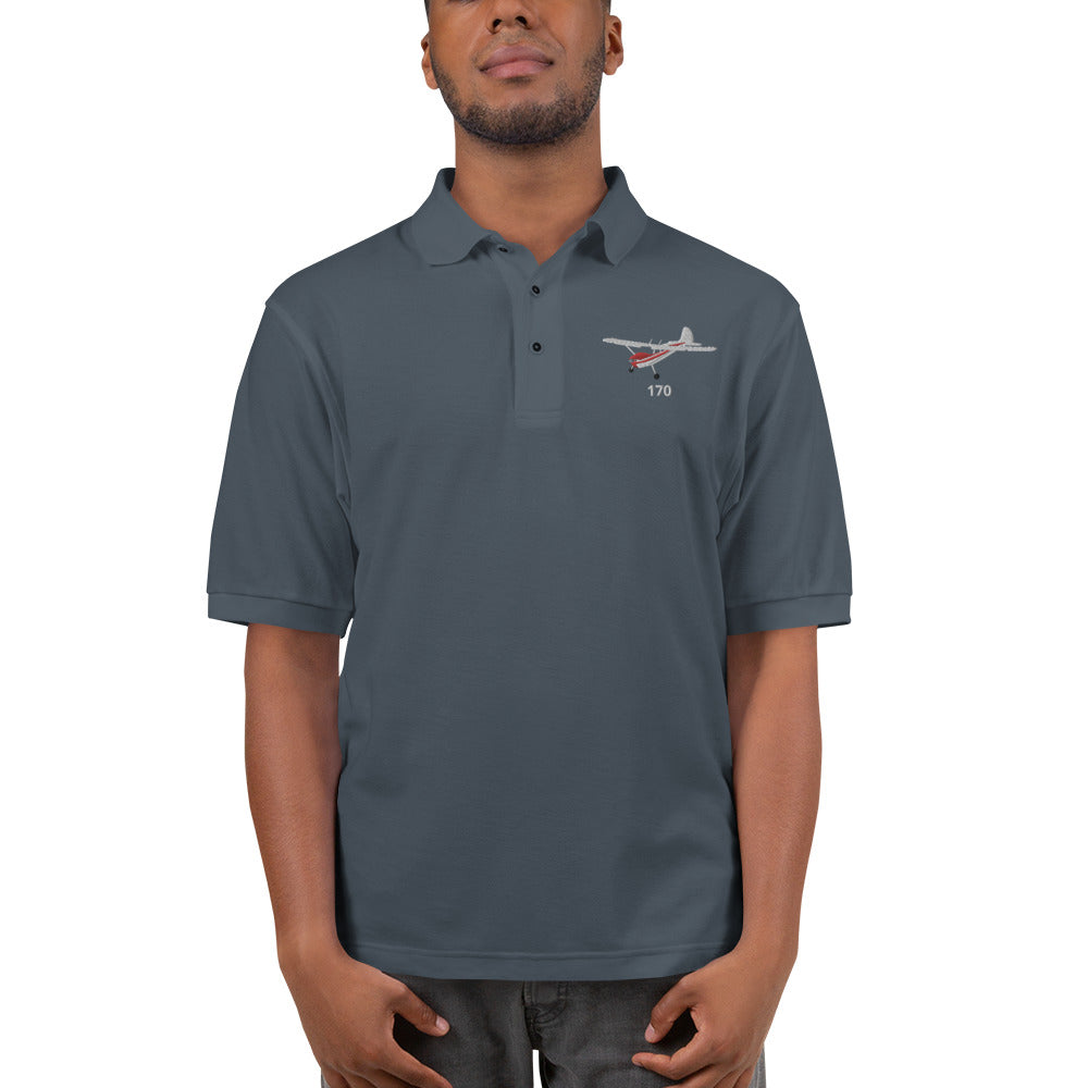 CESSNA 170 White-Red CUSTOM N Number Embroidered Men's Premium Aviation Polo