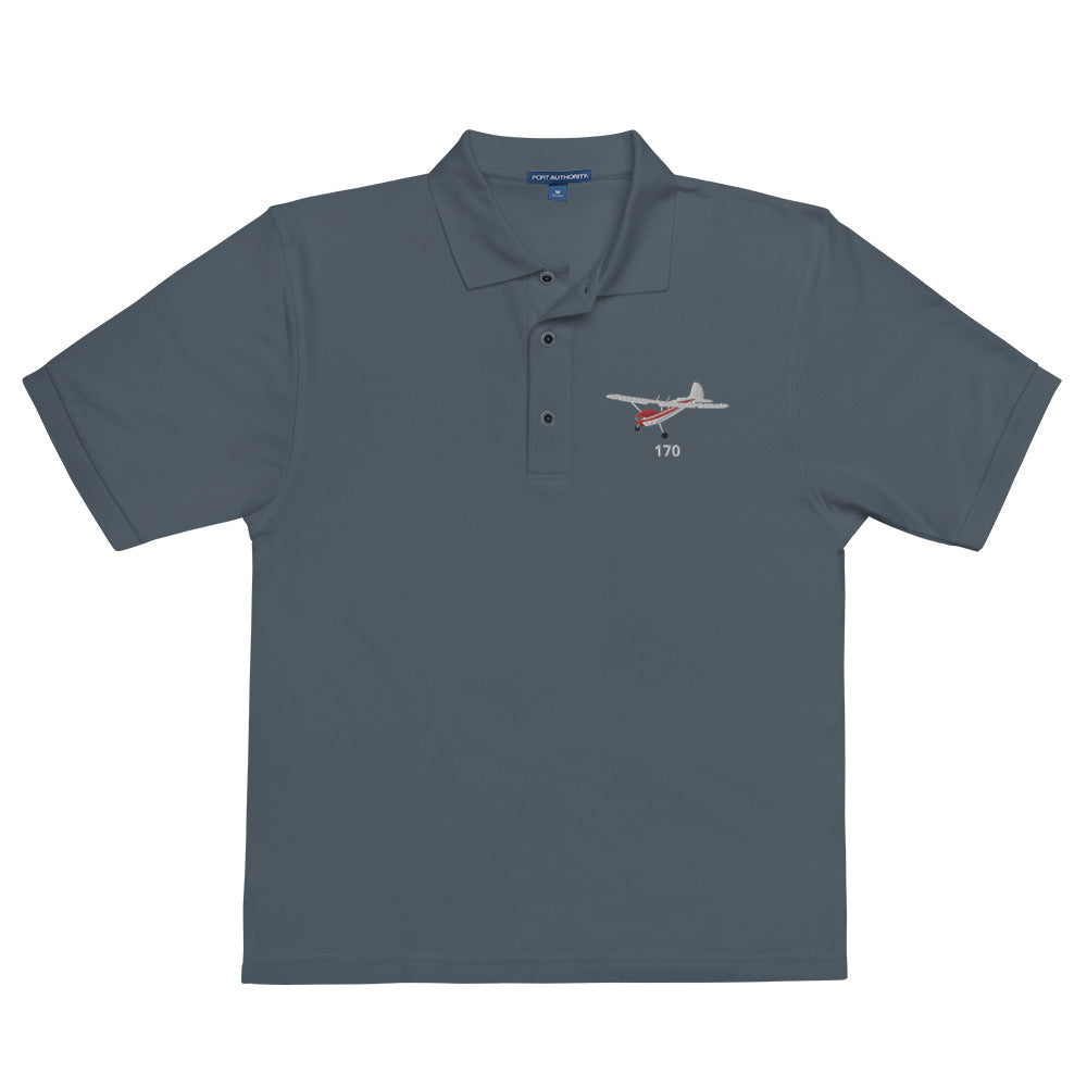 CESSNA 170 White-Red CUSTOM N Number Embroidered Men's Premium Aviation Polo