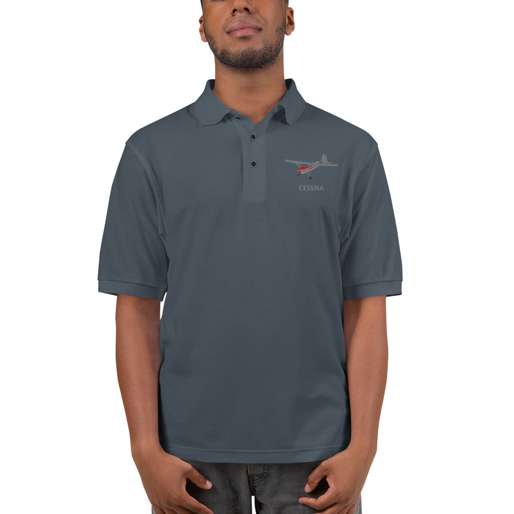 CESSNA 140 Polished grey-red aircraft embroidered Men's Premium Polo