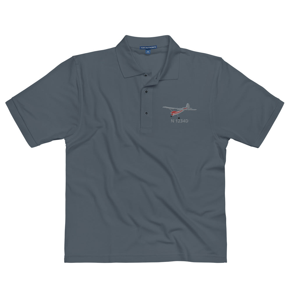 CESSNA 170 Polished grey- red CUSTOM N Number Embroidered Men's Premium Aviation  Polo - Minimum order 3