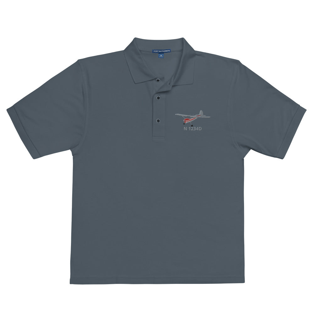 CESSNA 170 Polished grey- red CUSTOM N Number Embroidered Men's Premium Aviation  Polo - Minimum order 3