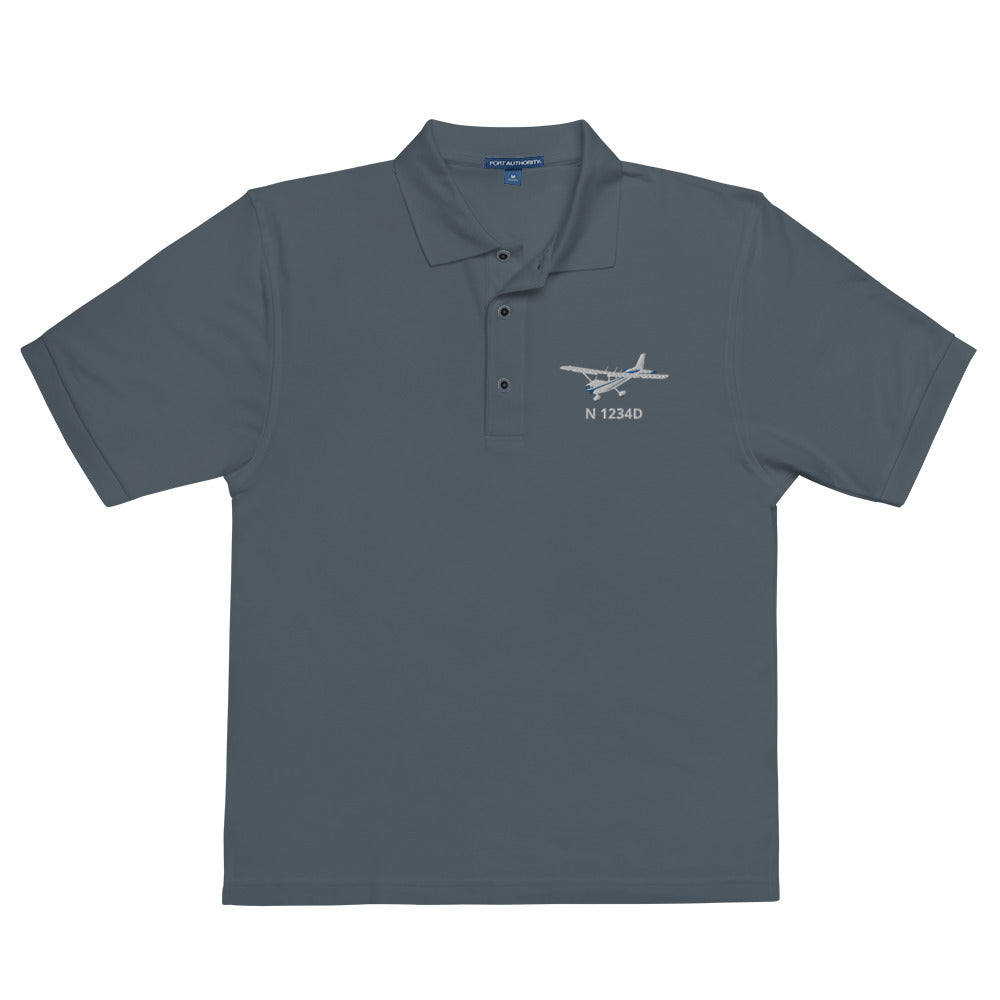 CESSNA 172 White-Blue CUSTOM N Number Embroidered Premium Men's Aviation Polo