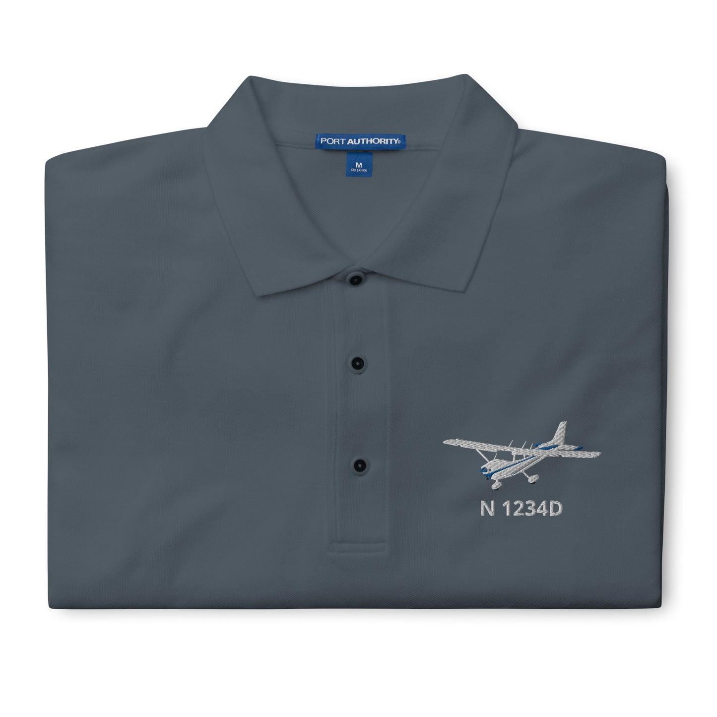 CESSNA 172 White-Blue CUSTOM N Number Embroidered Premium Men's Aviation Polo