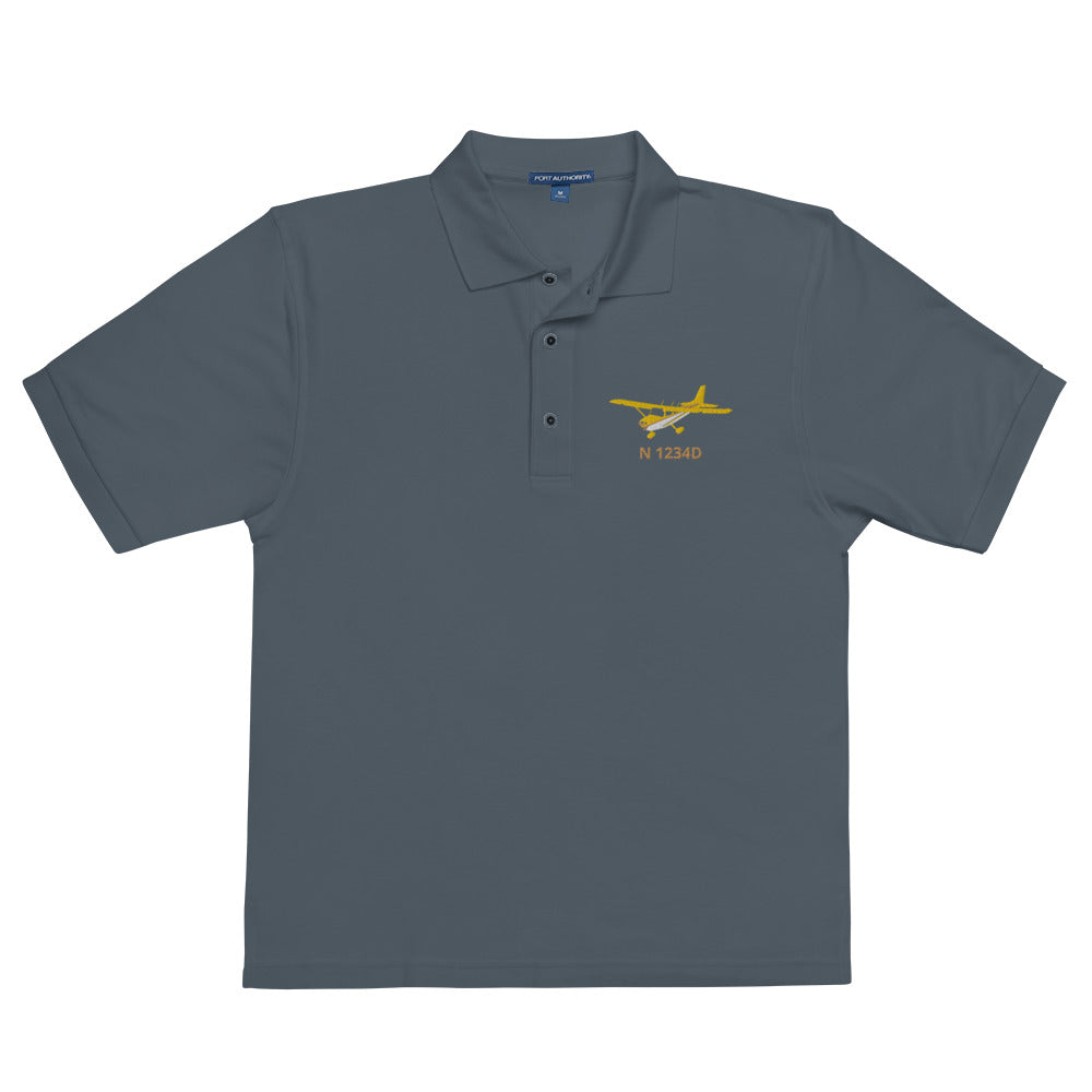 CESSNA 172 Skyhawk yellow wings CUSTOM  N Number Embroidered Men's Premium Aviation Polo