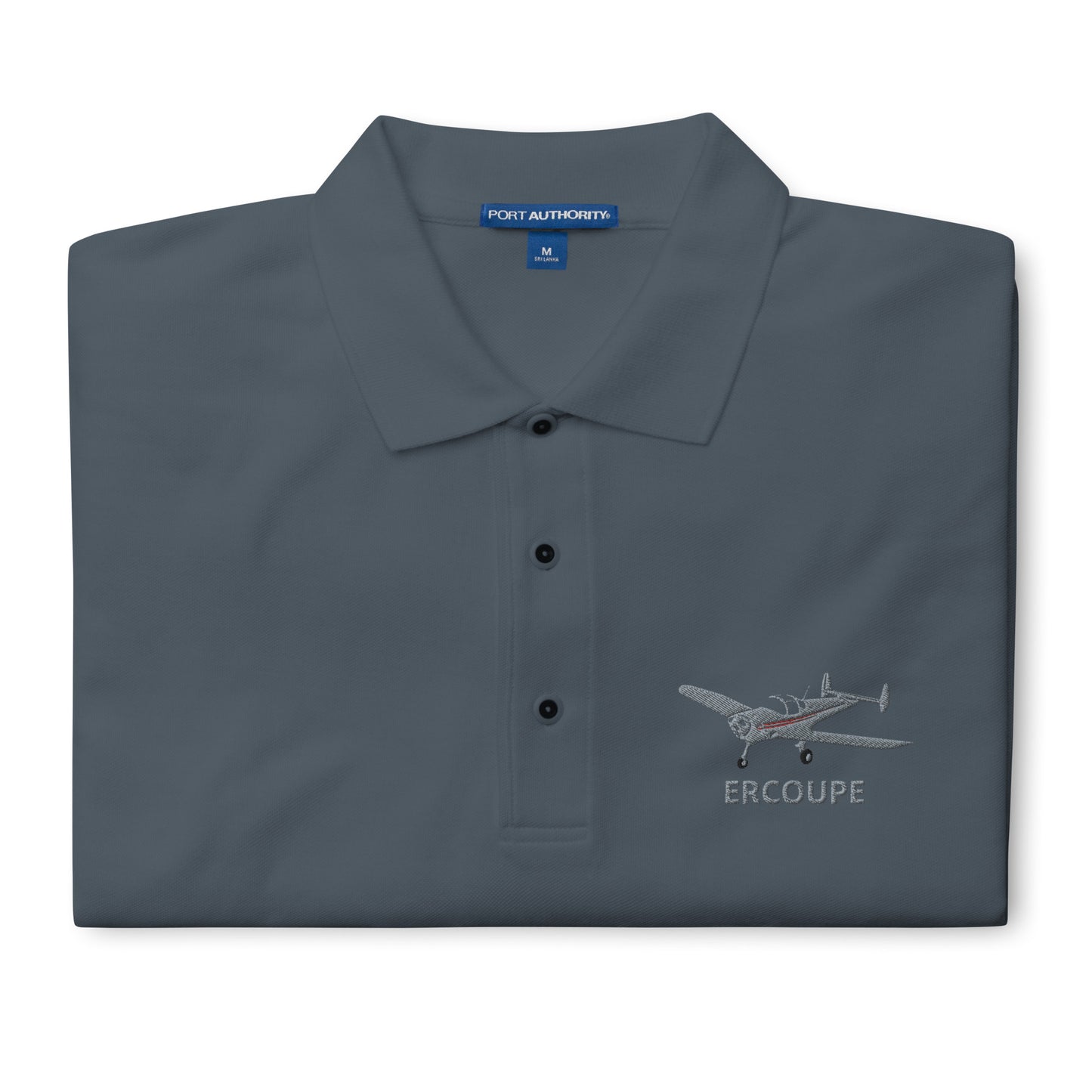 ERCOUPE grey polished - red trim Embroidered Men's Premium Aviation Polo