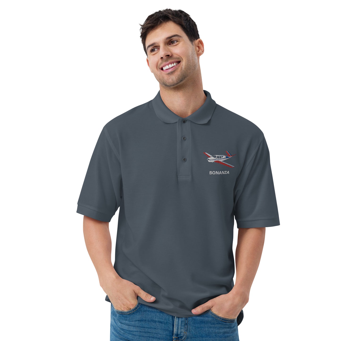 VTAIL BONANZA Tri color 2 stripe Embroidered Men's Premium Aviation Polo