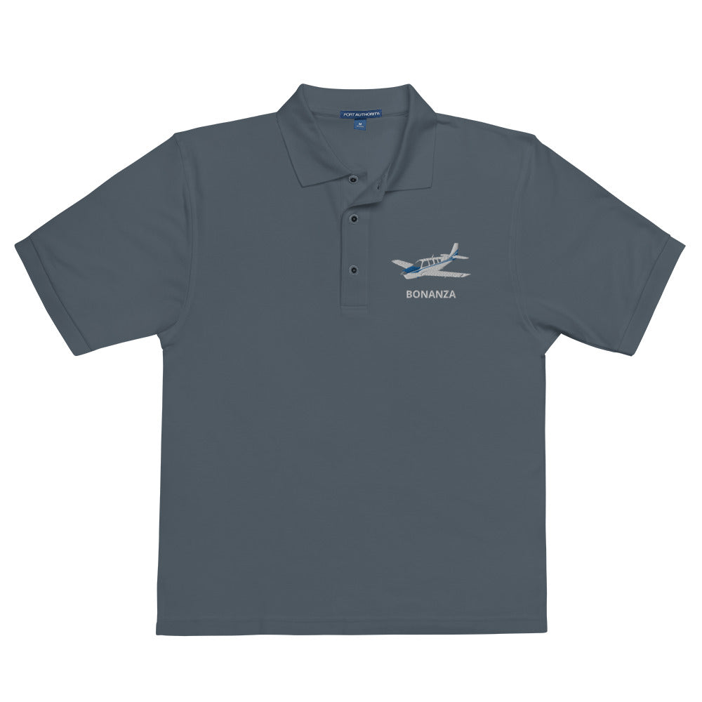 BONANZA A36  Blue Embroidered Classic Mens Aviation Polo