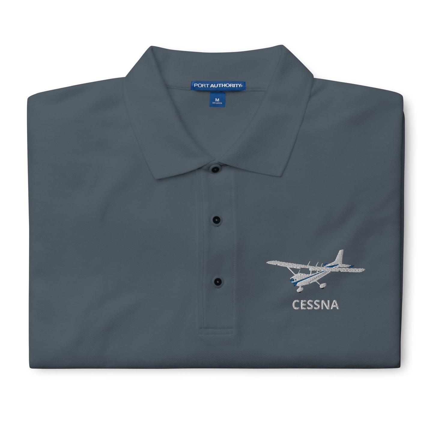 CESSNA 172 White-Blue Embroidered Premium Men's Aviation Polo