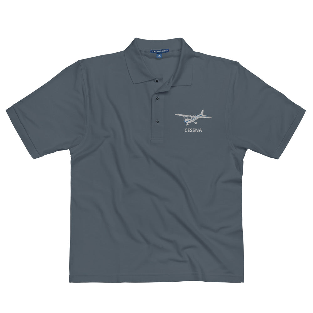 CESSNA 172 White-Blue Embroidered Premium Men's Aviation Polo