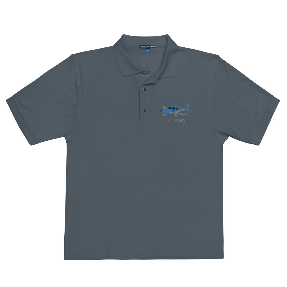 CIRRUS Blue-Carbon CUSTOM N Number Embroidered Men's Premium Aviation Polo