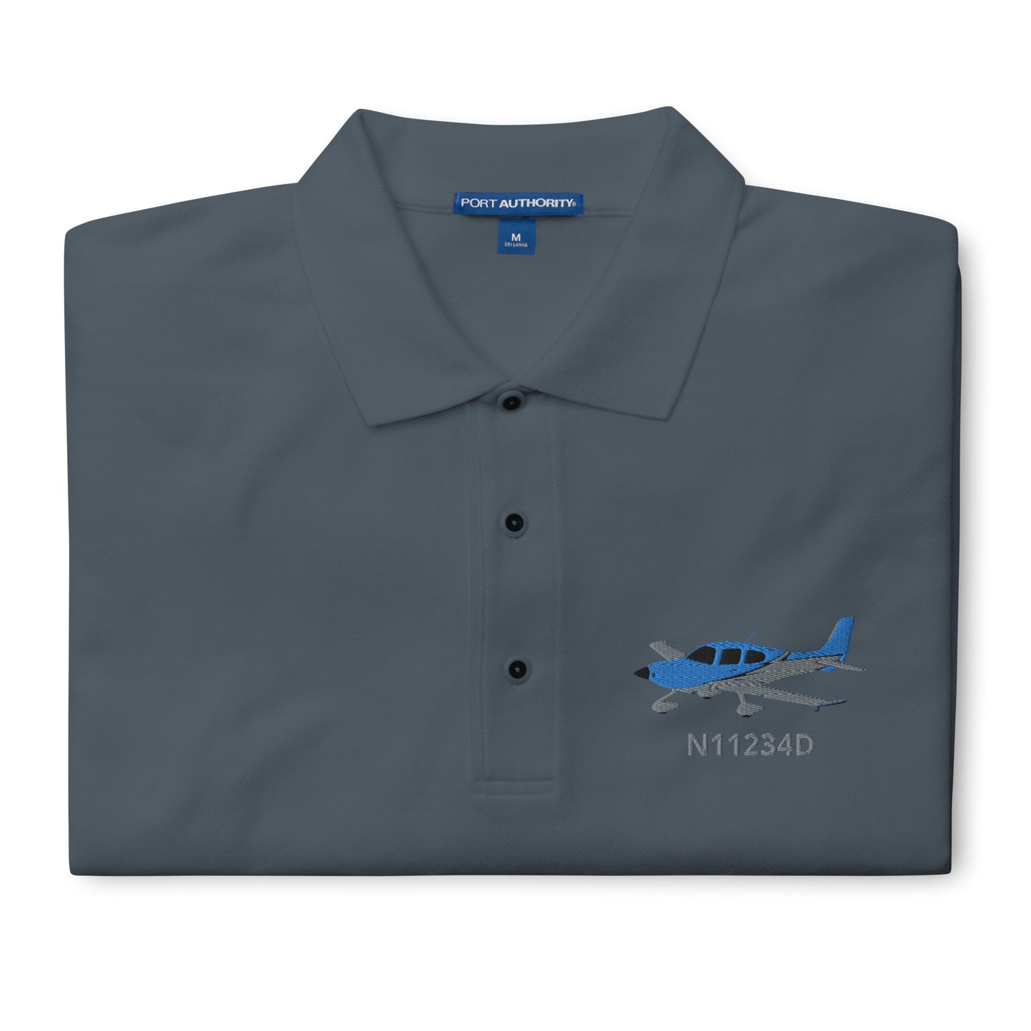 CIRRUS Blue-Carbon CUSTOM N Number Embroidered Men's Premium Aviation Polo