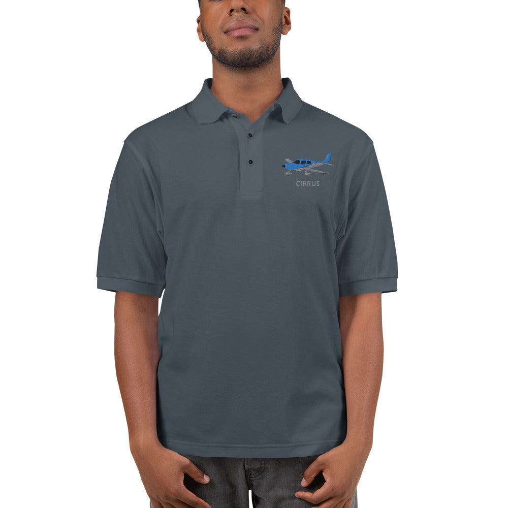 CIRRUS Blue - Carbon grey Embroidered Men's Premium Aviation Polo