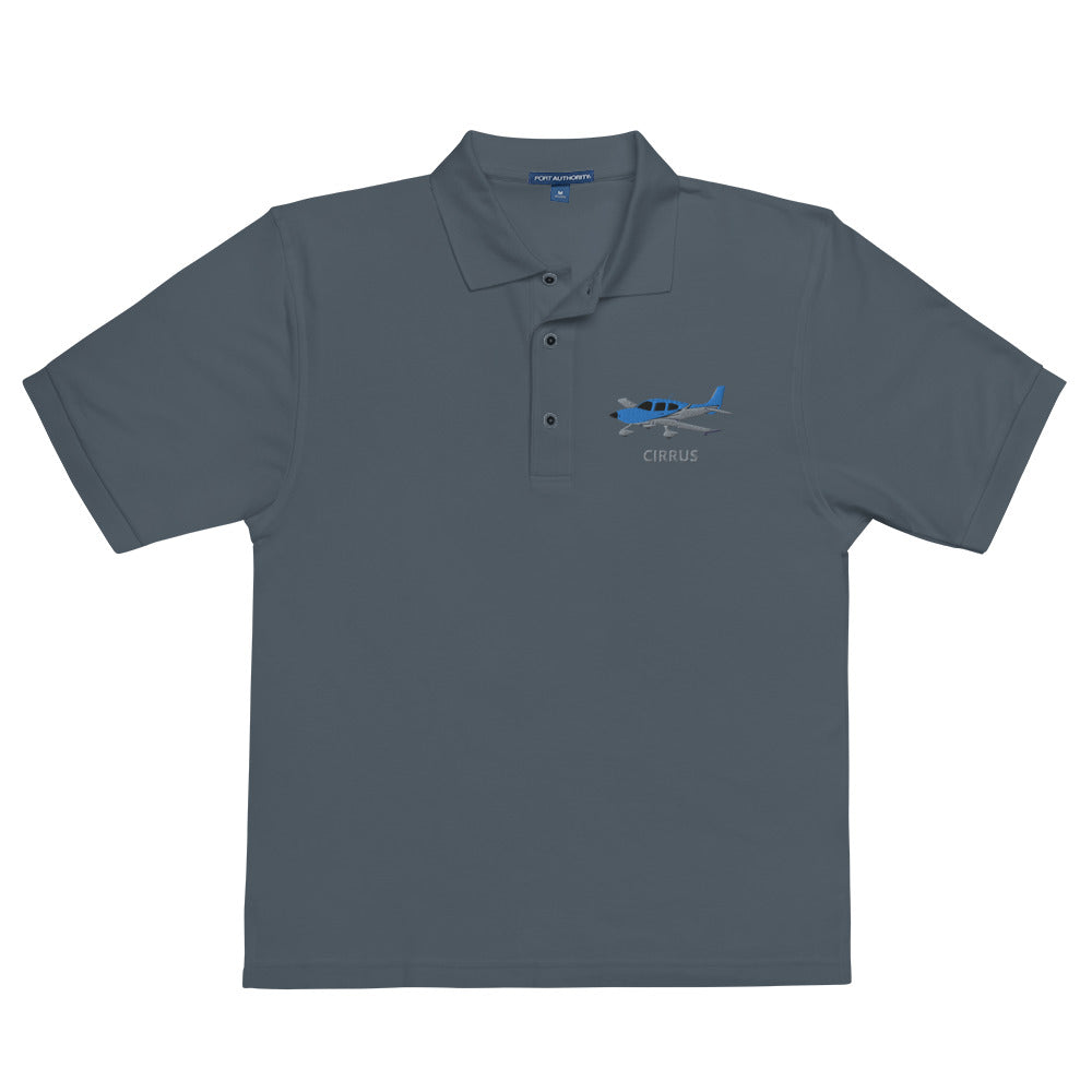 CIRRUS Blue - Carbon grey Embroidered Men's Premium Aviation Polo